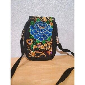 Embroidery Mini Womens Phone Pocket Coin Wallet Purse Pouch Flower Shoulder Bag